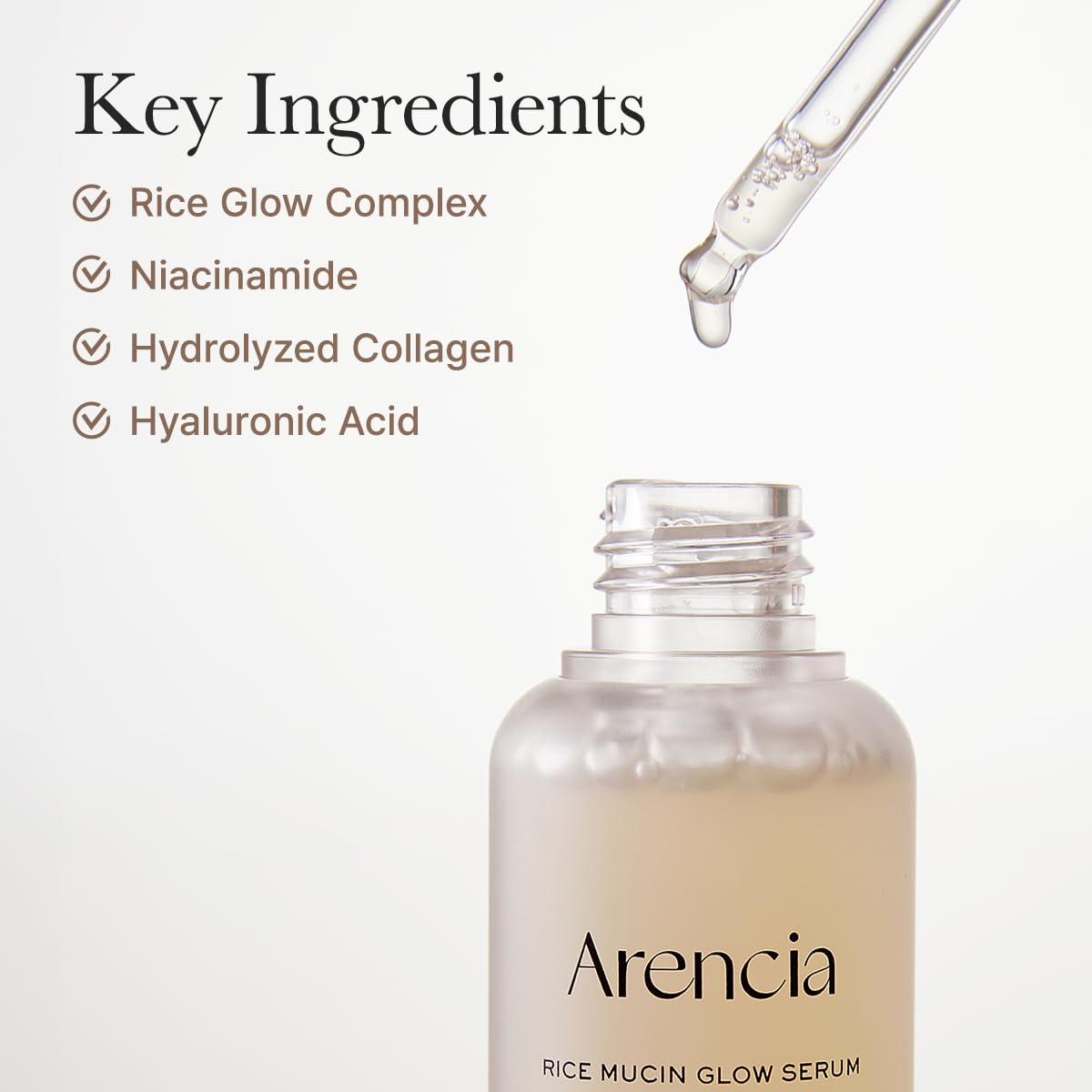 image:imageArencia Rice Mucin Glow Serum Collagen Hyaluronic Acid amp Niacinamide 101 fl oz