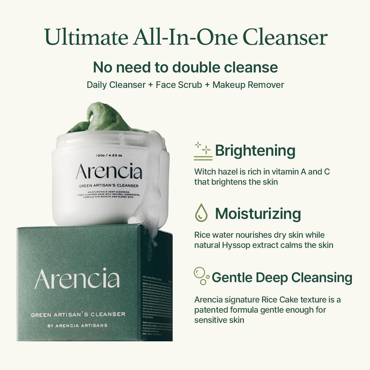 image:imageArencia Rosehip Brightening Rice Mochi Face Cleanser amp Daily Scrub Moisturizing Exfoliating amp DeepCleansing All Skin Types with Rice Powder amp Rice Water 423ozGreen