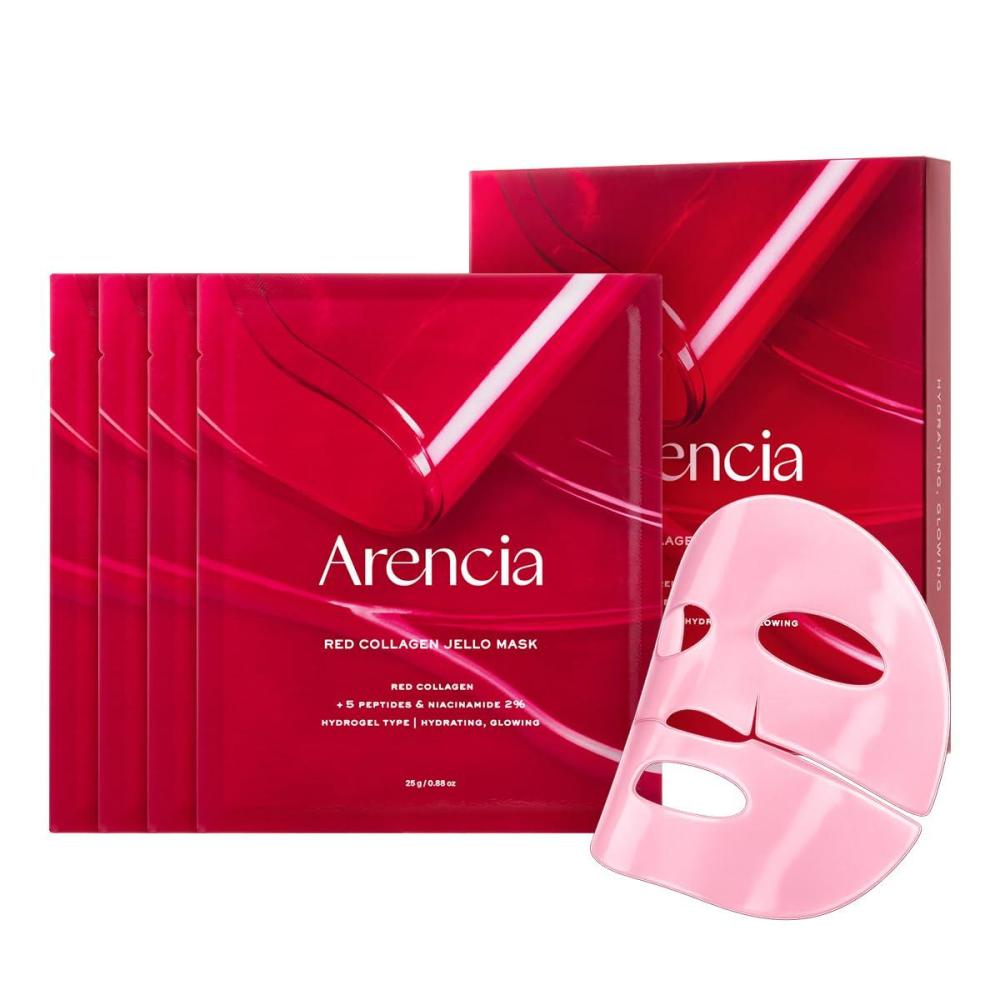 image:imageARENCIA Red Collagen Jello Mask Plump amp Hydrating x 4ea Overnight Hydrogel Mask for Dry Mature Skin Packed with Collagen 5 Peptides 2 Niacinamide