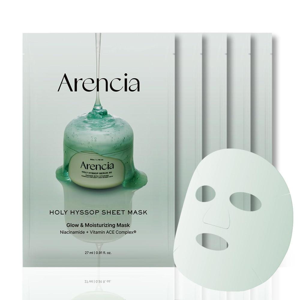 image:imageARENCIA Hyssop Glow Sheet Mask 5 Pack Hydrating Glowing Boosting Repairing for younger looking skin with Vitamin ACE