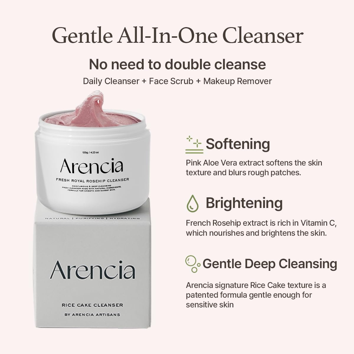 image:imageARENCIA Korean Rice Mochi Face Cleanser DUO Fresh Green  Rosehip  Deep Pore Cleansing Acne Face Wash Blackhead Remover for Sensitive amp All Skin Types