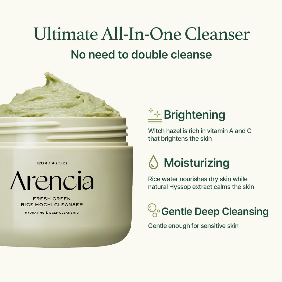 image:imageARENCIA Korean Rice Mochi Face Cleanser DUO Fresh Green  Rosehip  Deep Pore Cleansing Acne Face Wash Blackhead Remover for Sensitive amp All Skin Types