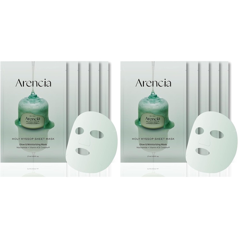 image:imageARENCIA Hyssop Glow Sheet Mask 10 Pack Hydrating Glowing Boosting Repairing for younger looking skin with Vitamin ACE5 Count Pack of 2