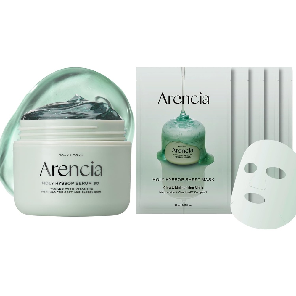 image:imageArencia Glow Hyssop Skincare Duo Glow Hyssop Overnight Face Mask Serum  Glow Hyssop Sheet Mask 5pack